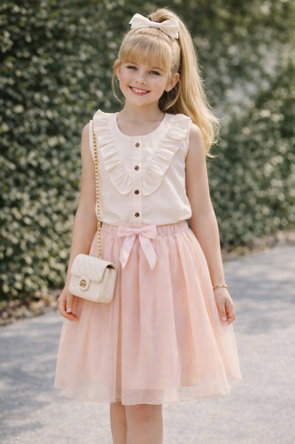 تاپ شیک دخترانه سفید چین دار با آستین حلقه ای جنس کرپ