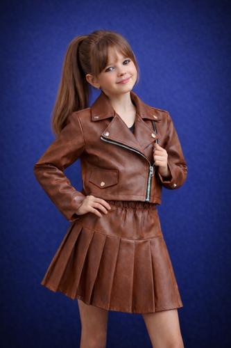 ست کت و دامن چرم نمای دخترانه